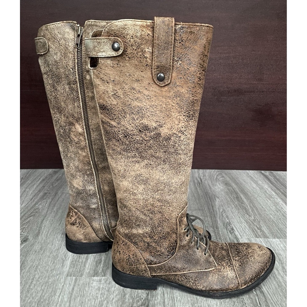 Born Crown‎ Gilmore Distressed Leather Tall Riding Boots Women's Size 6 /EU36.5